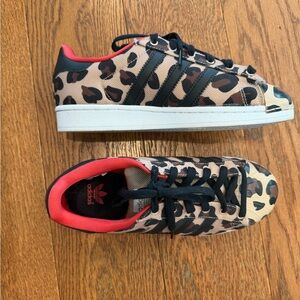adidas Leopard Print Superstar Sneakers - Black, Brown & Red
